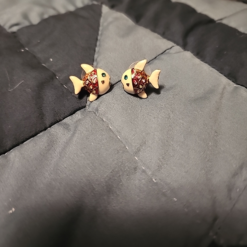 Betsey Johnson Mother's Day Release Crystal AB Heart Gold Fish Stud Earrings